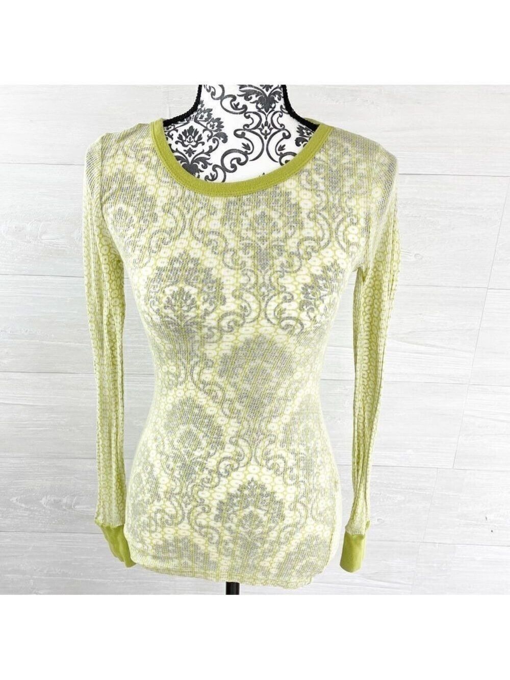 Free People Sheer Floral Ribbed Thermal Top